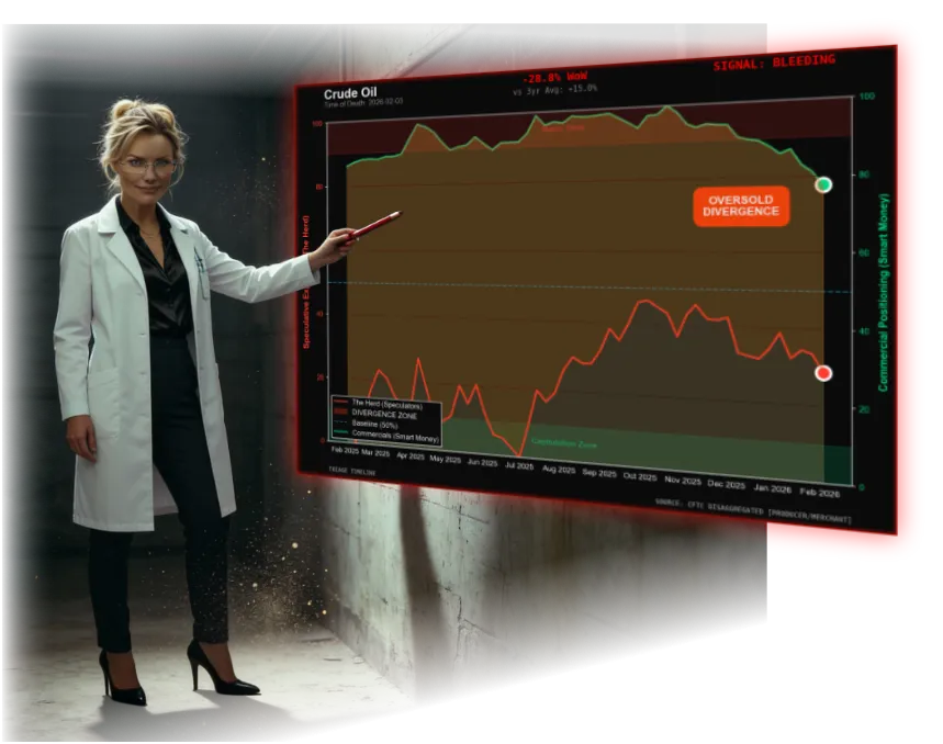 Nurse Mercy presenting COT institutional positioning chart for crude oil