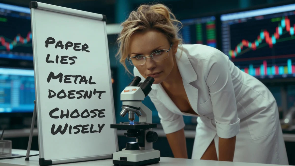 Nurse Mercy with whiteboard: Paper lies. Metal doesn't. Choose Wisely.