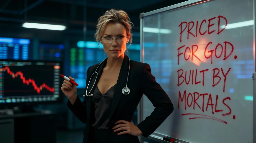 Nurse Mercy with whiteboard: Priced for God. Built by Mortals.