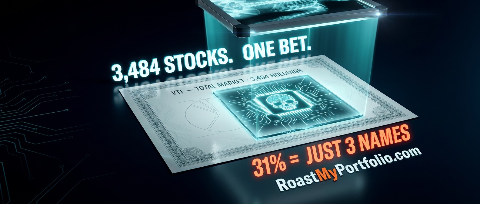 A magnifying glass held over a stack of stock certificates, revealing a glowing microchip hidden inside every layer