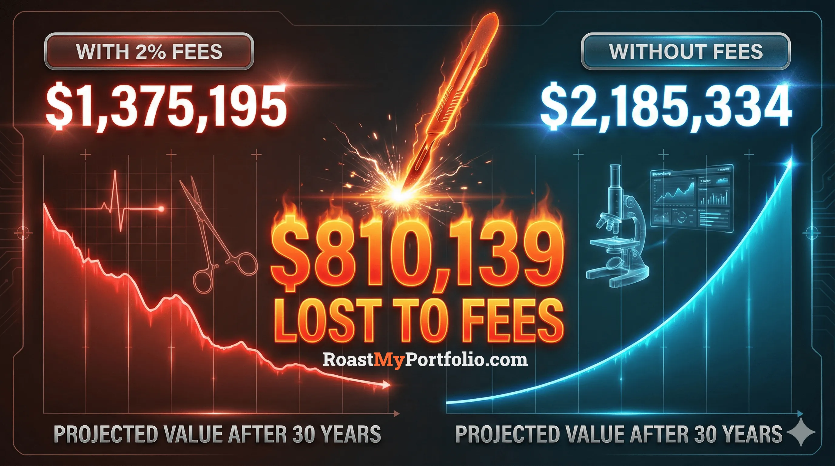 $810,139 lost to investment fees over 30 years: dramatic split-screen comparison